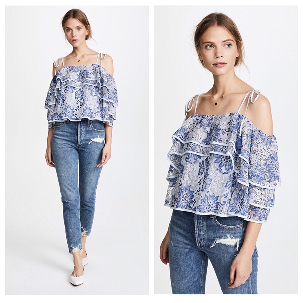 Rebecca Minkoff Dena Cold-Shoulder Lace Blouse